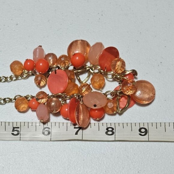 Retro 70s Boho Orange Coral Beaded Chunky Necklace Fashion Jewelry - Picture 6 of 6